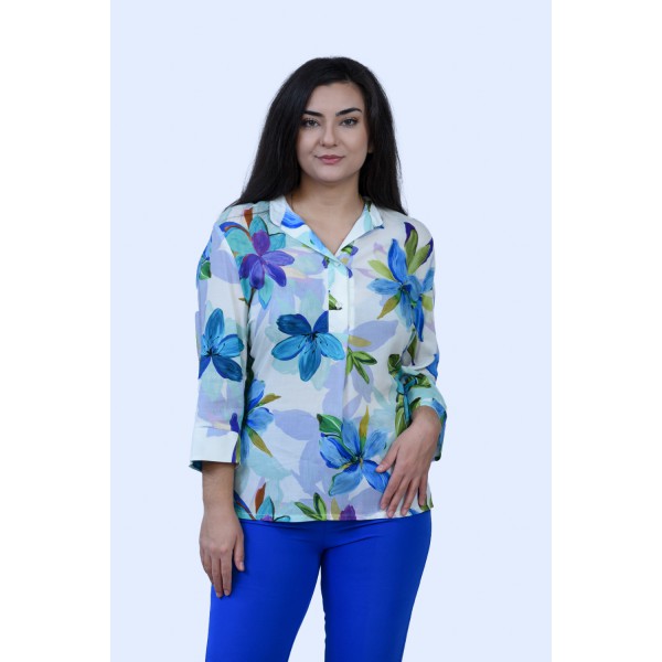 Μπλούζα εμπριμέ με κουμπιά Μπλούζες