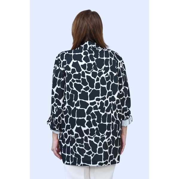 Μπλέιζερ ασπρόμαυρο με χρυσά κουμπιά Μεγάλα Μεγέθη