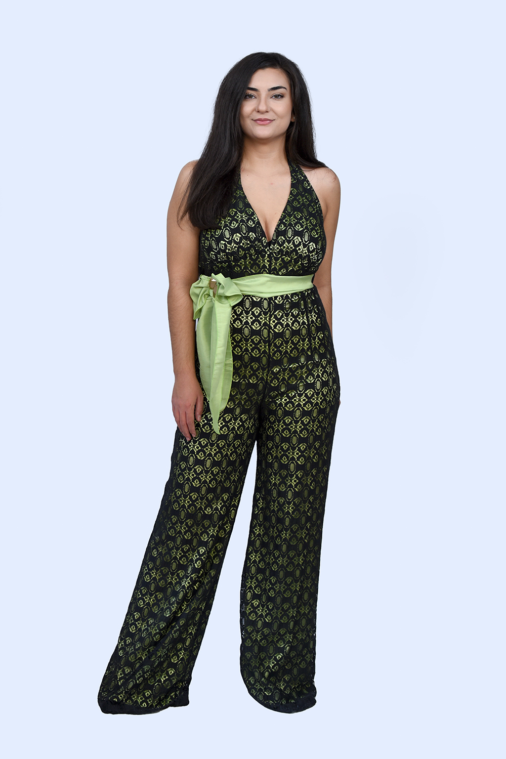 Φόρμα μαύρη-lime με δαντέλα  Φορέματα