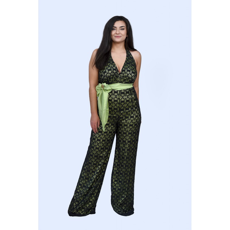 Φόρμα μαύρη-lime με δαντέλα 