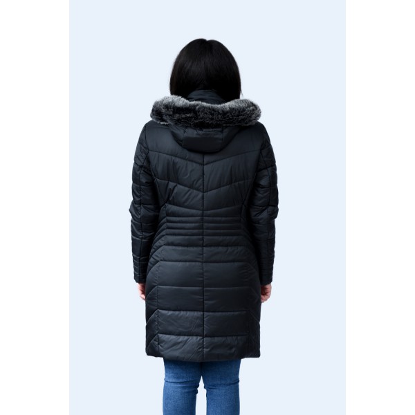 MicroCoat μπουφάν μαύρο μακρύ με γούνα  Μεγάλα Μεγέθη