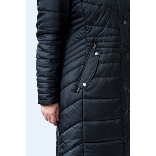 MicroCoat μπουφάν μαύρο μακρύ με γούνα  Μεγάλα Μεγέθη