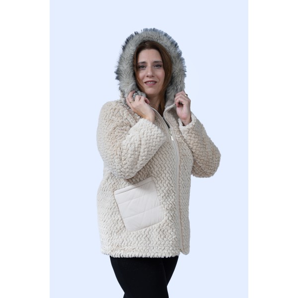 Εκρού μουτόν-γούνα double face Julianea  Πανωφόρια