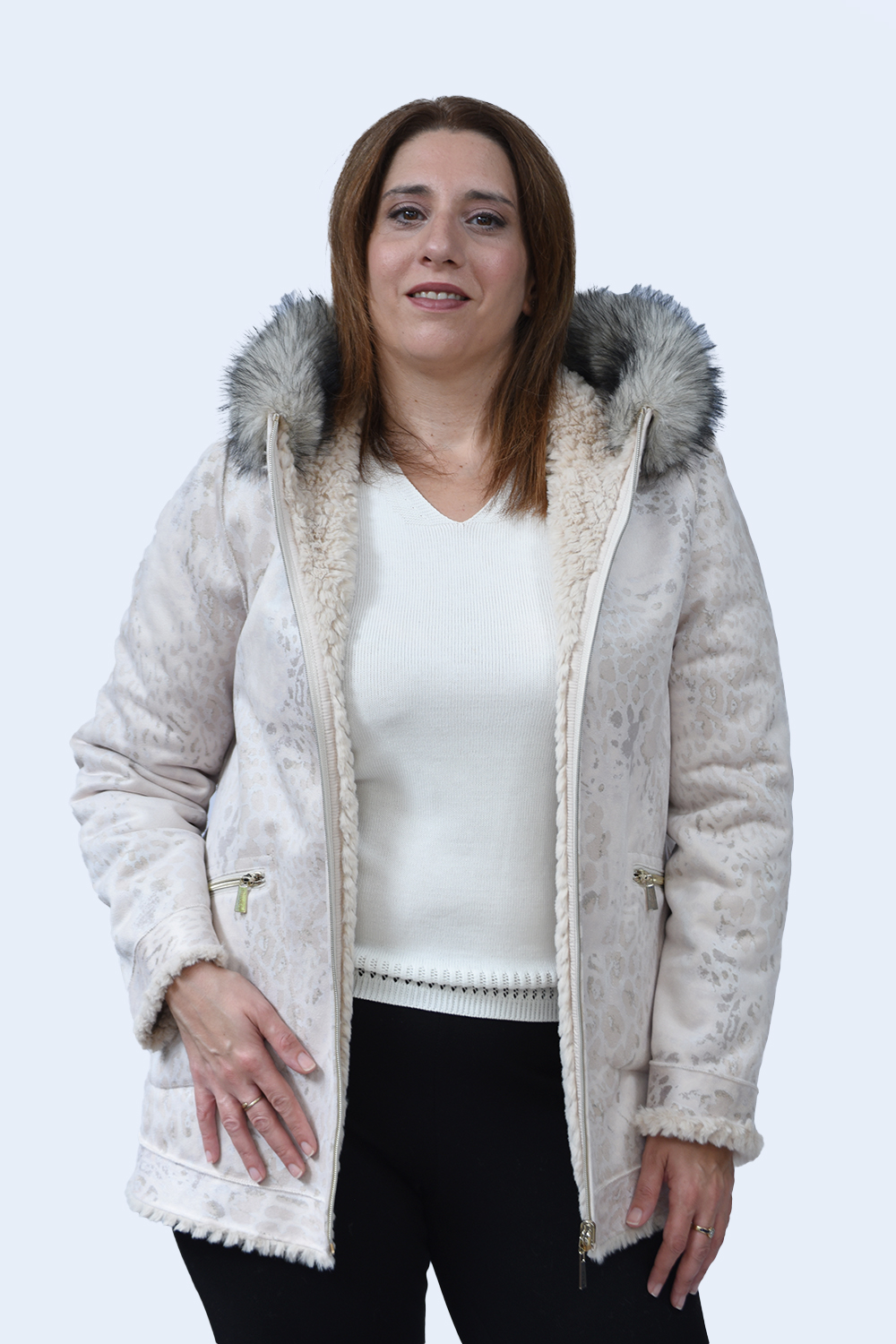 Εκρού μουτόν-γούνα double face Julianea  Πανωφόρια