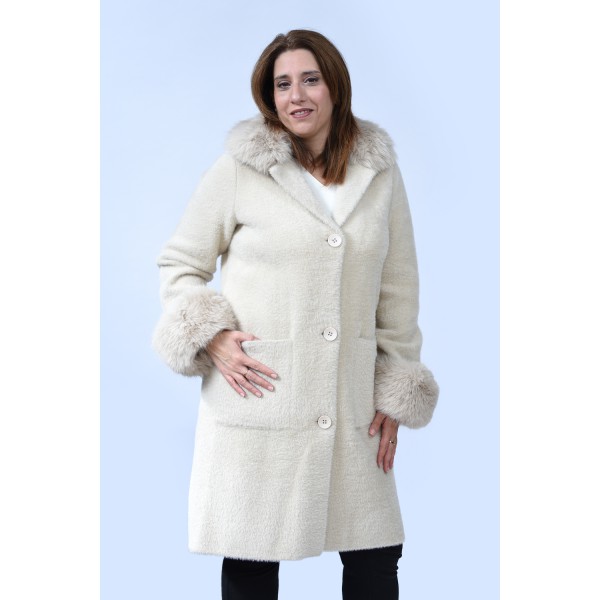 Παλτό εκρού με αποσπώμενη γούνα  Πανωφόρια