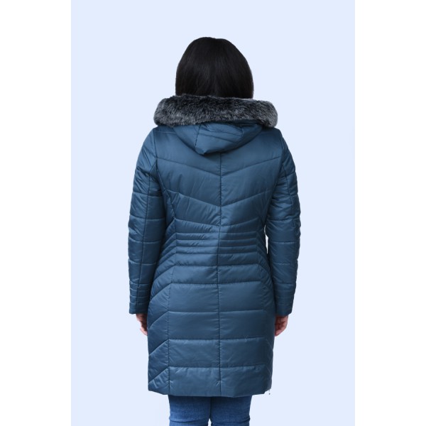 MicroCoat μπουφάν πετρόλ μακρύ με γούνα Μεγάλα Μεγέθη