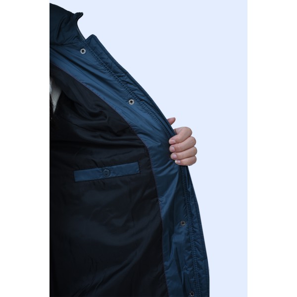 MicroCoat μπουφάν πετρόλ μακρύ με γούνα Μεγάλα Μεγέθη