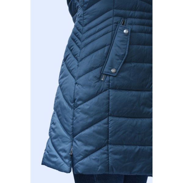 MicroCoat μπουφάν πετρόλ μακρύ με γούνα Μεγάλα Μεγέθη