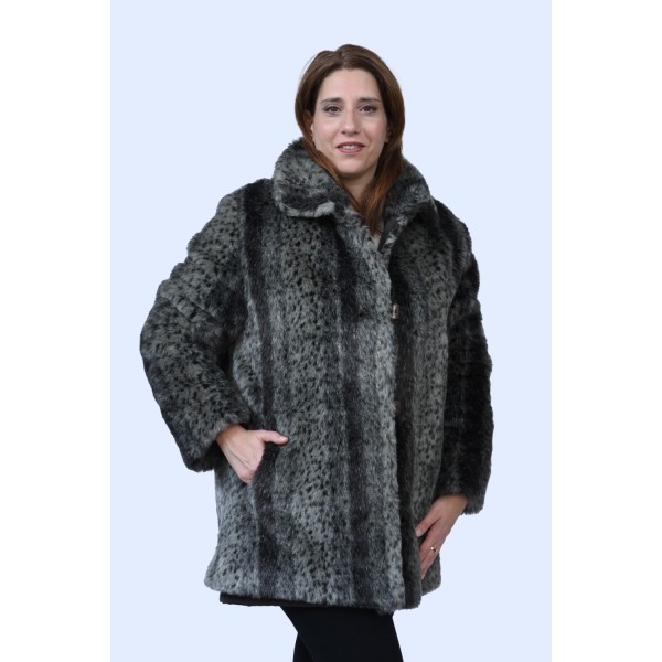 Μπουφάν-Γούνα Καφέ- γκρι Lebek (Double Face) Πανωφόρια