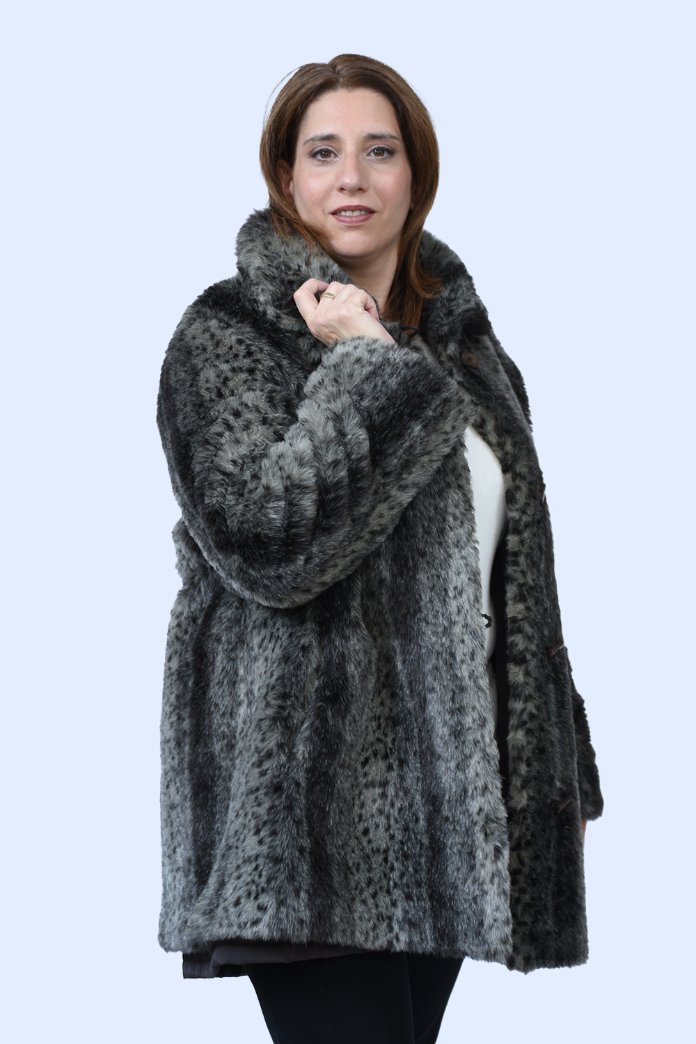 Μπουφάν-Γούνα Καφέ- γκρι Lebek (Double Face) Πανωφόρια