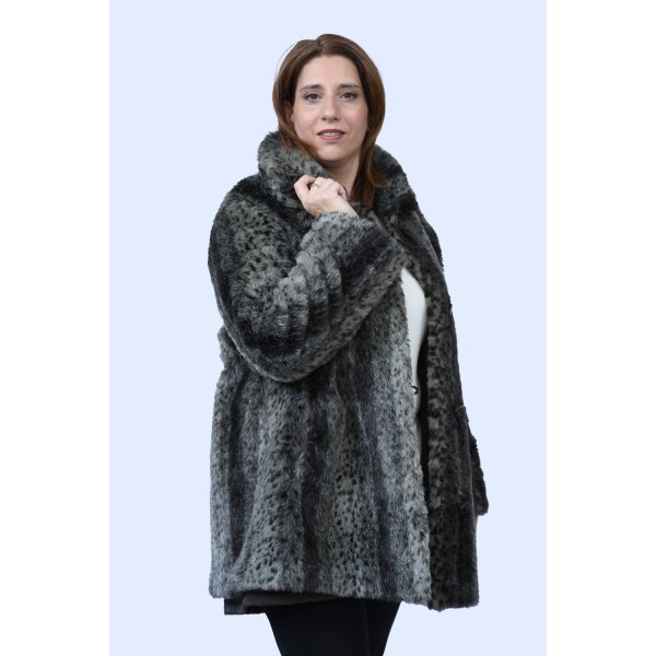 Μπουφάν-Γούνα Καφέ- γκρι Lebek (Double Face) Πανωφόρια