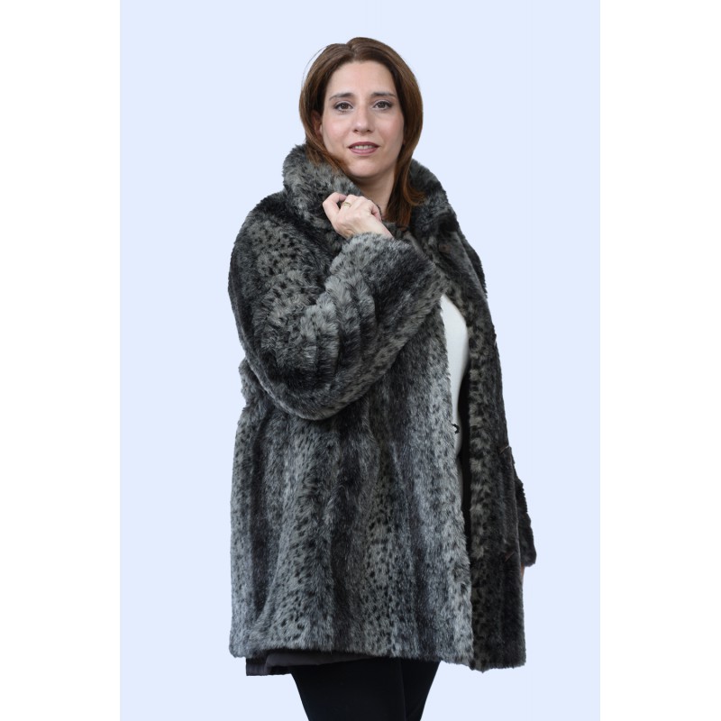 Μπουφάν-Γούνα Καφέ- γκρι Lebek (Double Face) Πανωφόρια