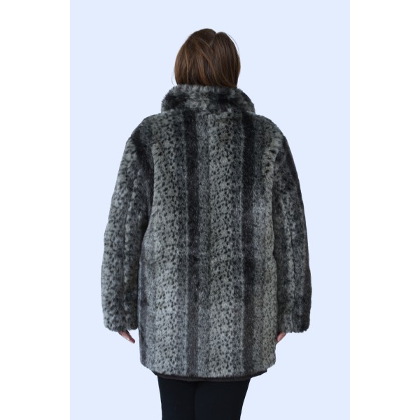 Μπουφάν-Γούνα Καφέ- γκρι Lebek (Double Face) Πανωφόρια