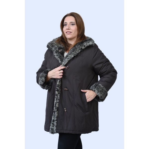 Μπουφάν-Γούνα Καφέ- γκρι Lebek (Double Face) Πανωφόρια