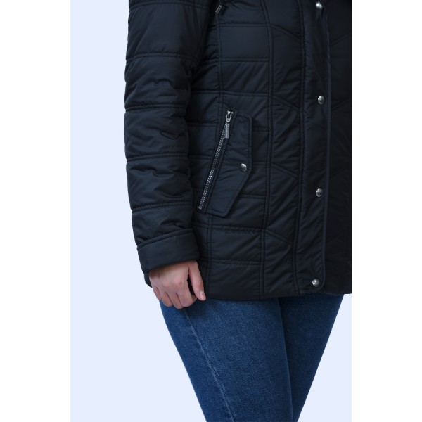 MicroCoat μπουφάν μαύρο κοντό με κουκούλα Μεγάλα Μεγέθη