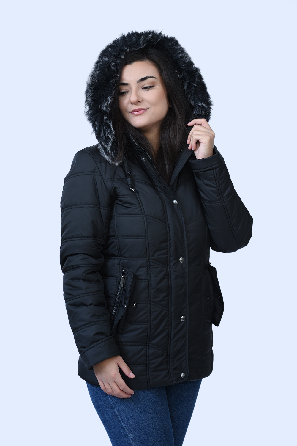 MicroCoat μπουφάν μαύρο κοντό με κουκούλα Μεγάλα Μεγέθη