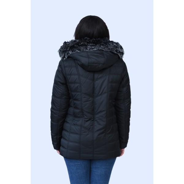 MicroCoat μπουφάν μαύρο κοντό με κουκούλα Μεγάλα Μεγέθη