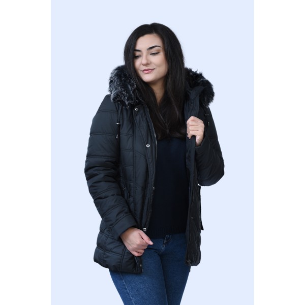 MicroCoat μπουφάν μαύρο κοντό με κουκούλα Μεγάλα Μεγέθη