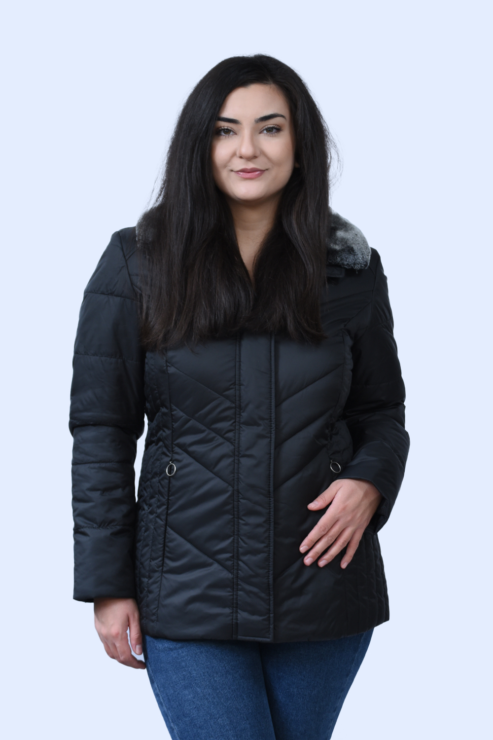 MicroCoat μπουφάν μαύρο με γιακά γούνα  Μεγάλα Μεγέθη