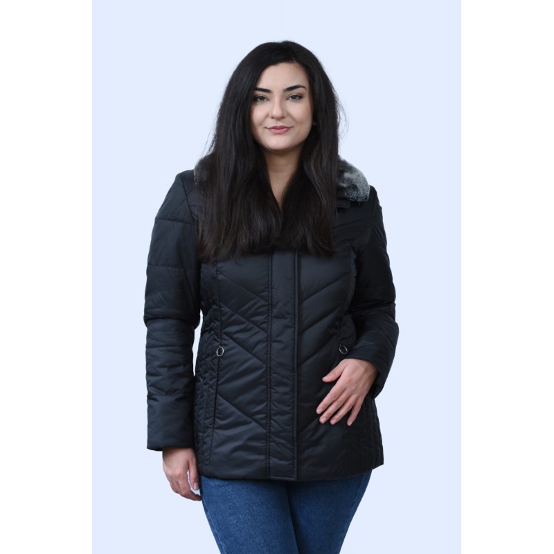 MicroCoat μπουφάν μαύρο με γιακά γούνα  Μεγάλα Μεγέθη