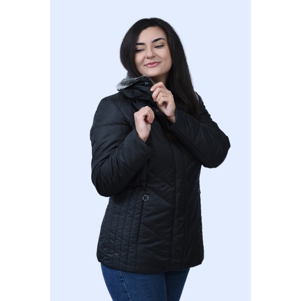 MicroCoat μπουφάν μαύρο με γιακά γούνα  Μεγάλα Μεγέθη