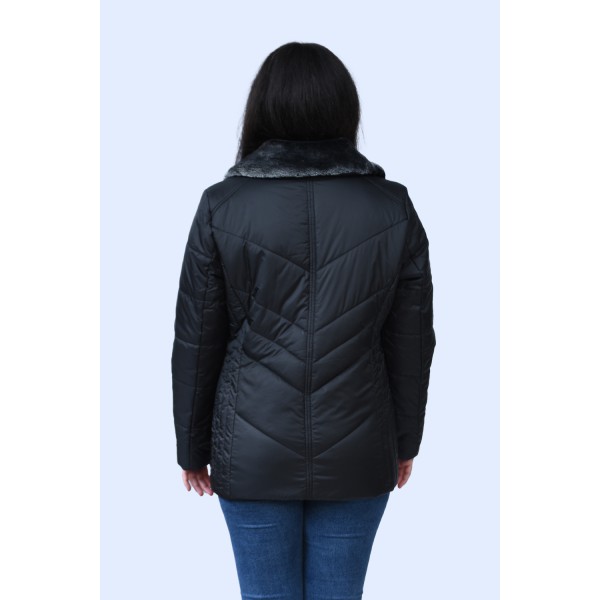 MicroCoat μπουφάν μαύρο με γιακά γούνα  Μεγάλα Μεγέθη