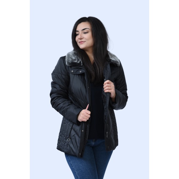 MicroCoat μπουφάν μαύρο με γιακά γούνα  Μεγάλα Μεγέθη