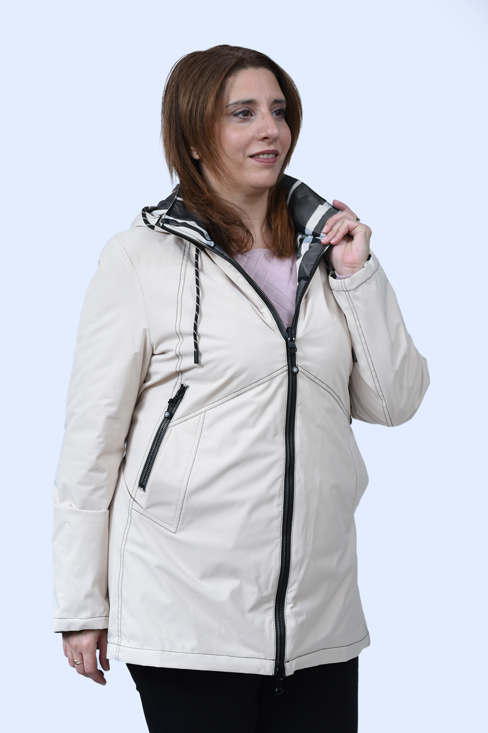 Μπουφάν εκρού- καρό Julianea (Double Face) Μεγάλα Μεγέθη