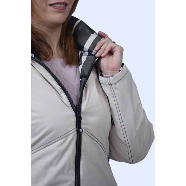 Μπουφάν εκρού- καρό Julianea (Double Face) Μεγάλα Μεγέθη