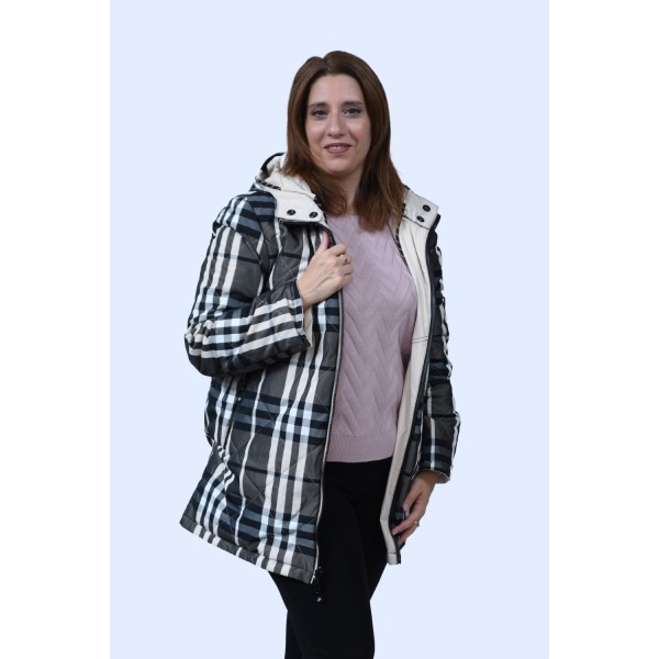 Μπουφάν εκρού- καρό Julianea (Double Face) Μεγάλα Μεγέθη