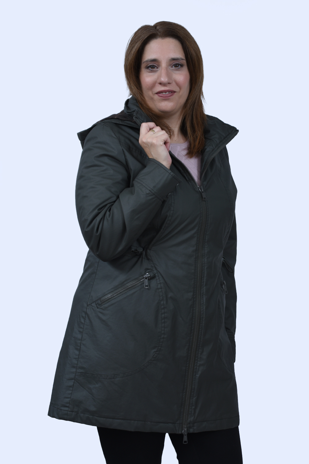 Μπουφάν λαδί με κουκούλα Julianea Μεγάλα Μεγέθη