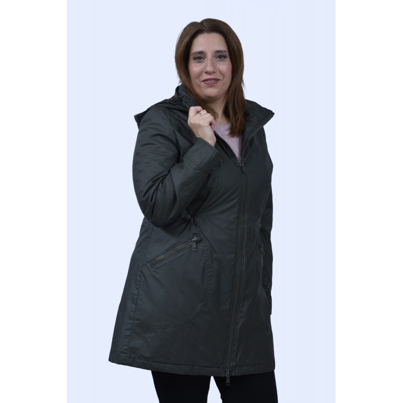 Μπουφάν λαδί με κουκούλα Julianea