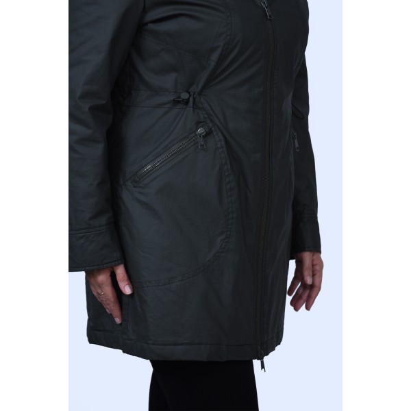 Μπουφάν λαδί με κουκούλα Julianea Μεγάλα Μεγέθη