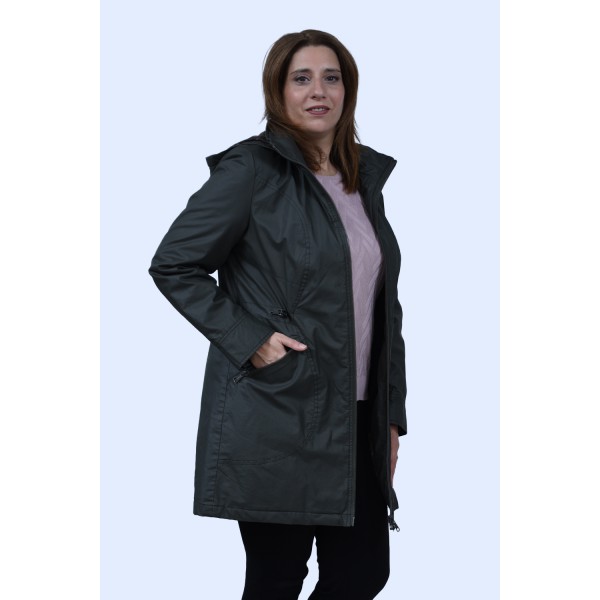 Μπουφάν λαδί με κουκούλα Julianea Μεγάλα Μεγέθη