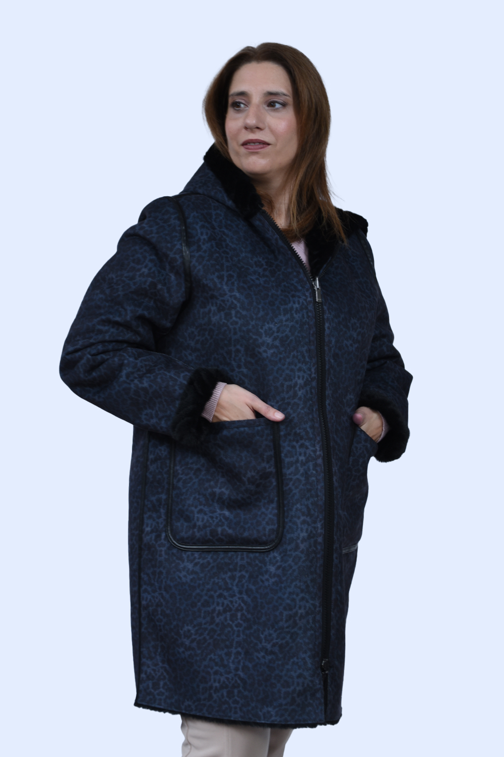 Γούνα- μουτόν μαύρο (Double Face) Πανωφόρια