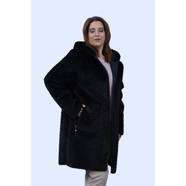 Γούνα- μουτόν μαύρο (Double Face) Πανωφόρια