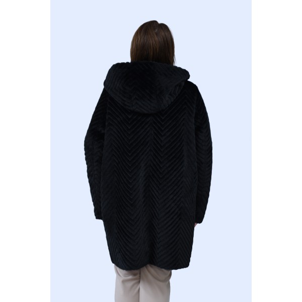 Γούνα- μουτόν μαύρο (Double Face) Πανωφόρια