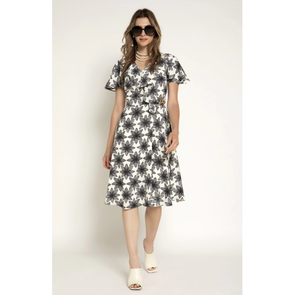 Φόρεμα εκρού με μαύρο σχέδιο  Μεγάλα Μεγέθη