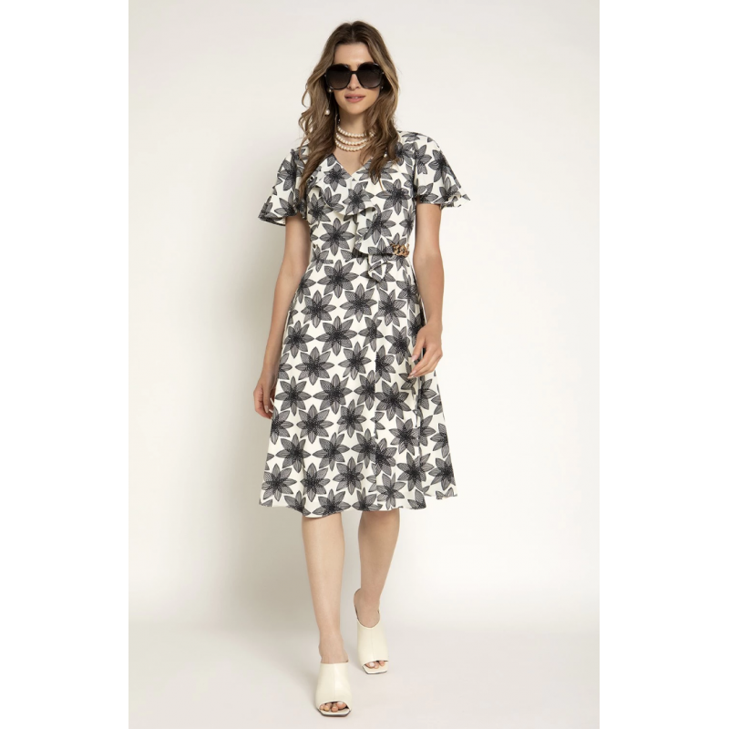 Φόρεμα εκρού με μαύρο σχέδιο 