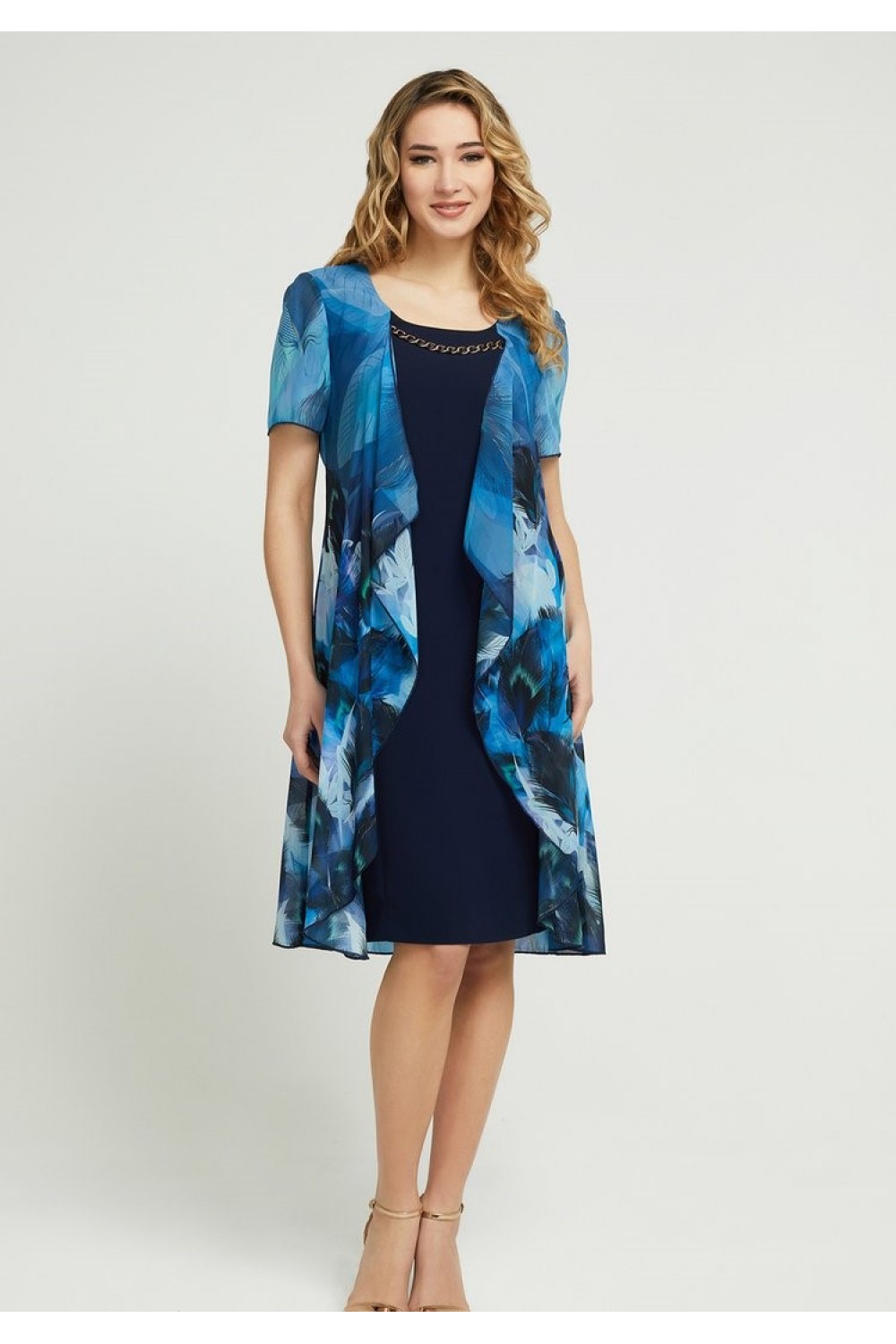 Φόρεμα μπλε με εμπριμέ πανό Μεγάλα Μεγέθη