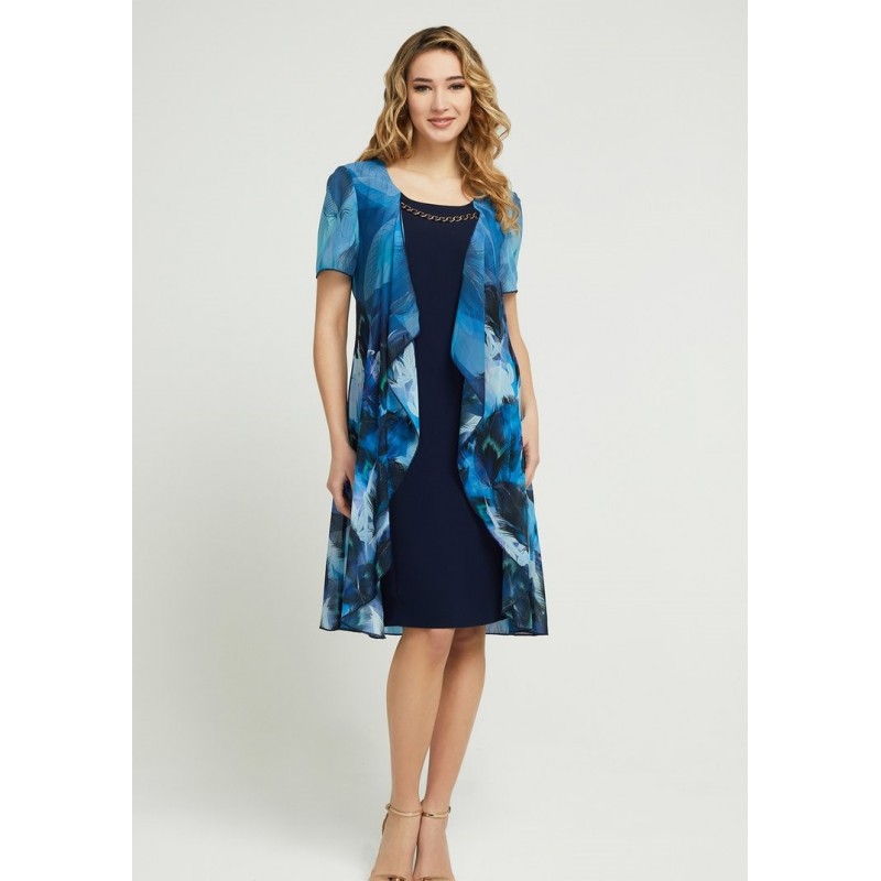 Φόρεμα μπλε με εμπριμέ πανό Μεγάλα Μεγέθη