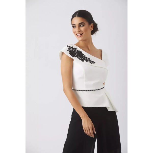 Τοπ ασπρόμαυρο με κέντημα  Μπλούζες