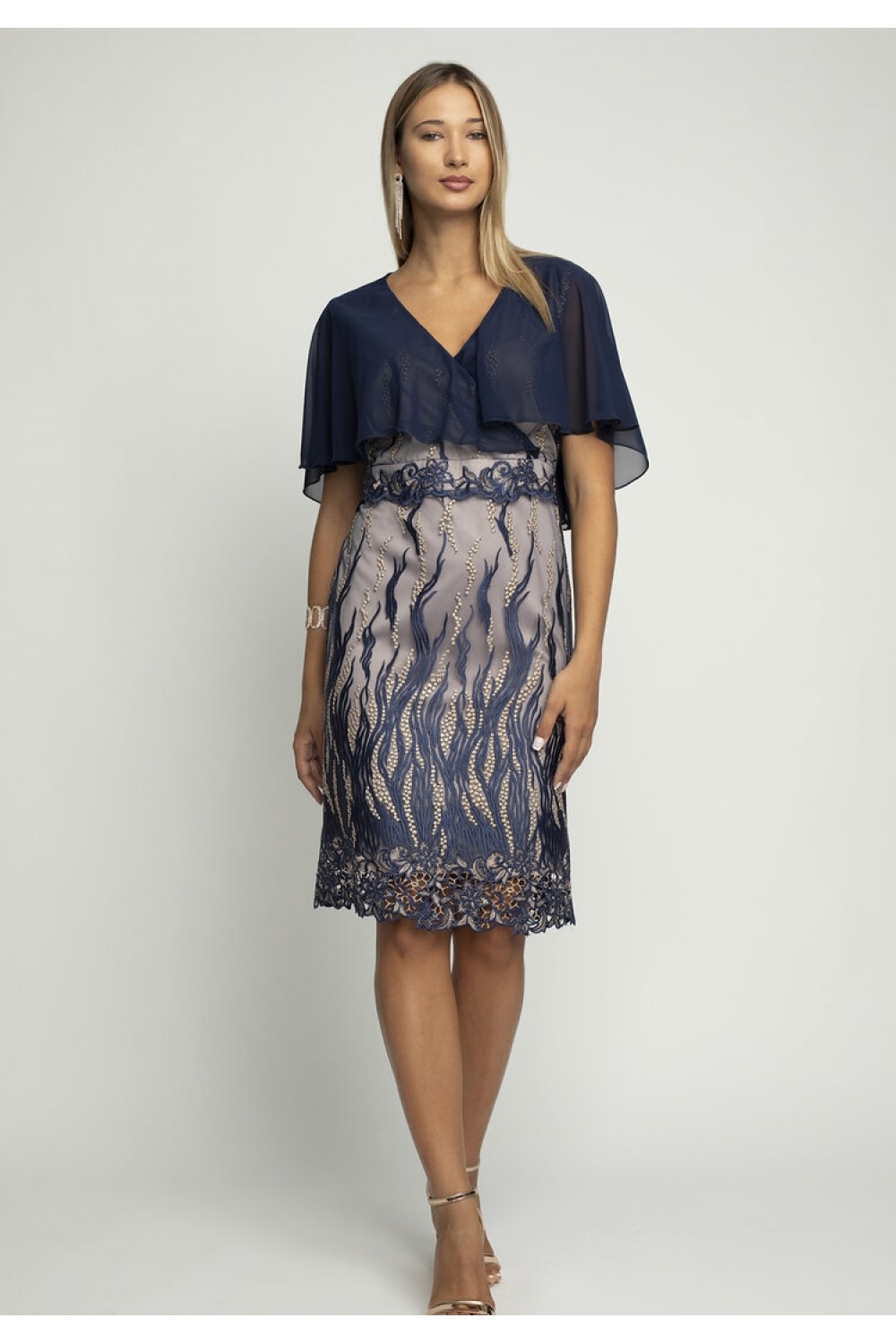 Φόρεμα δαντέλα κρουαζέ με ενσωματωμένο μπολερό Μεγάλα Μεγέθη