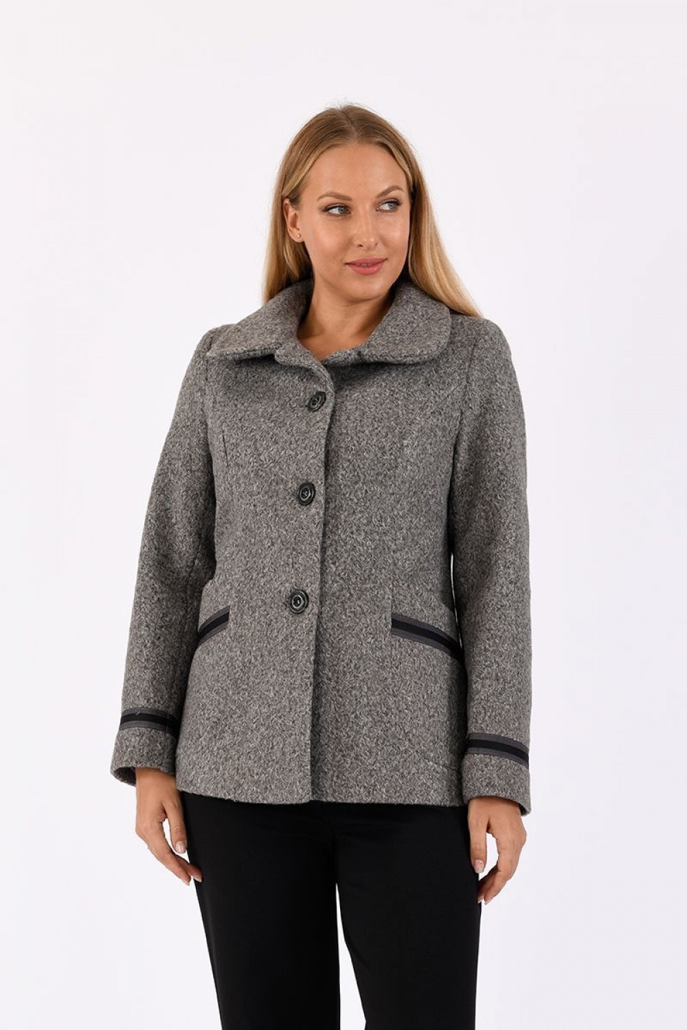 Ζακέτα γκρι με μαύρη τρέσα  Μεγάλα Μεγέθη