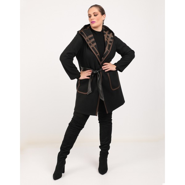 Ζακέτα μαύρη με καφέ βελούρ Μεγάλα Μεγέθη