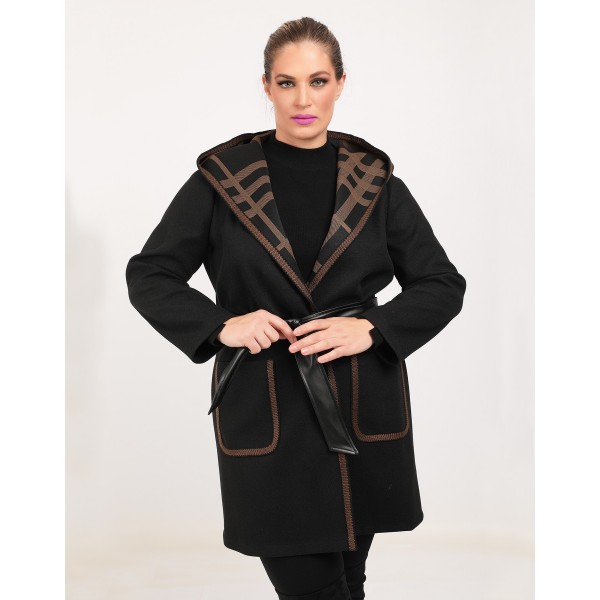 Ζακέτα μαύρη με καφέ βελούρ Μεγάλα Μεγέθη