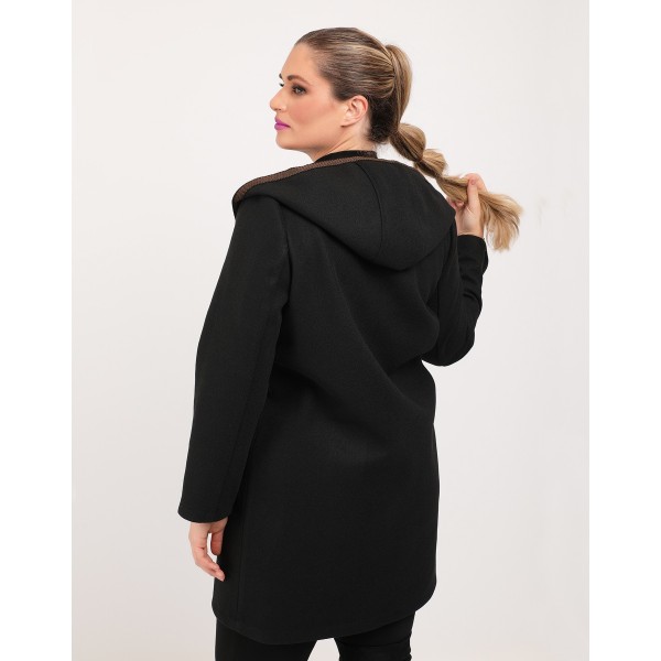 Ζακέτα μαύρη με καφέ βελούρ Μεγάλα Μεγέθη