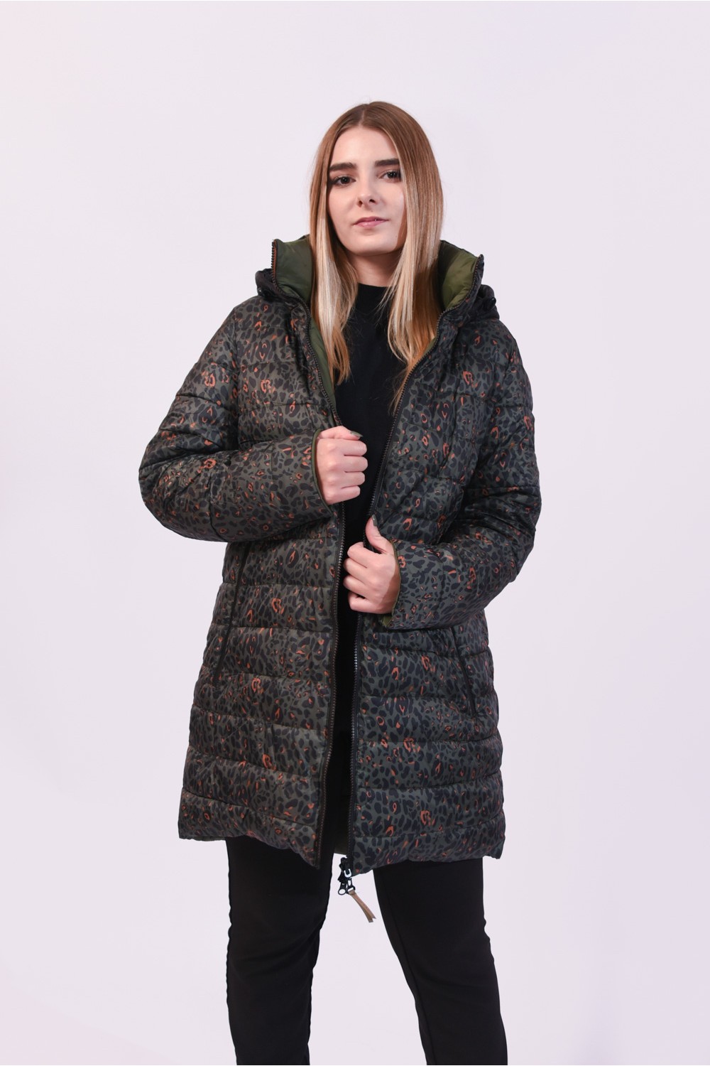 Μπουφάν λαδί (Double Face) Μεγάλα Μεγέθη