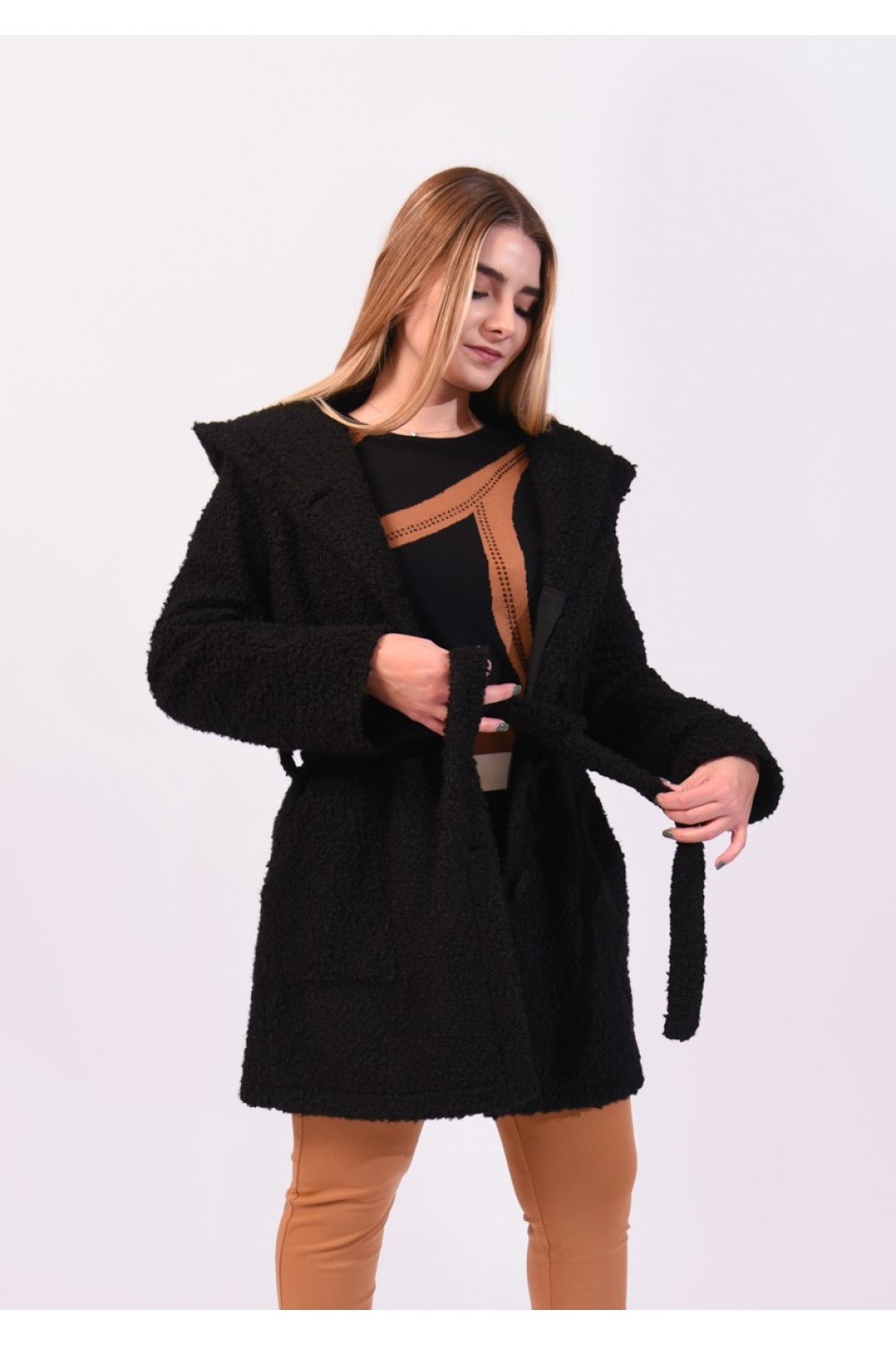 Ημίπαλτο μαύρο με κουκούλα Πανωφόρια