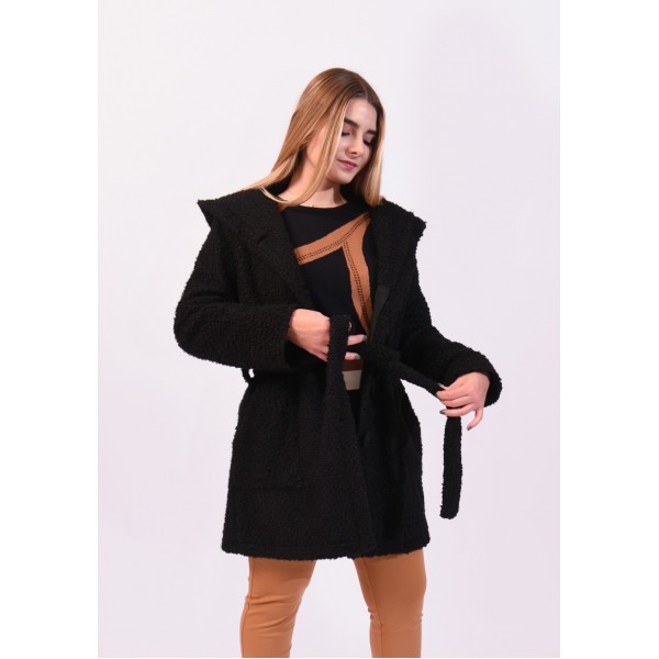 Ημίπαλτο μαύρο με κουκούλα Πανωφόρια